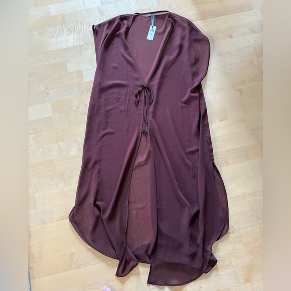 Anthropologie Elegant Red Brown Sheer Cover-Up NWT Sz S/M - Picture 2 of 3